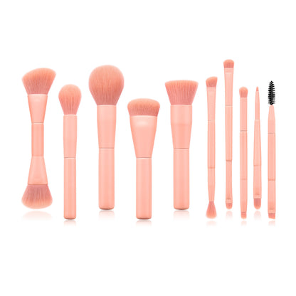 10-Piece Makeup Brush Set — Soft Nylon Bristles & Wooden Handles
