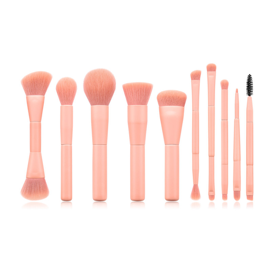 10-Piece Makeup Brush Set — Soft Nylon Bristles & Wooden Handles