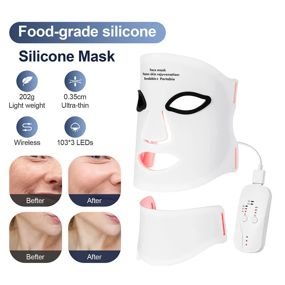 7-Colour LED Silicone Face & Neck Light Therapy Mask