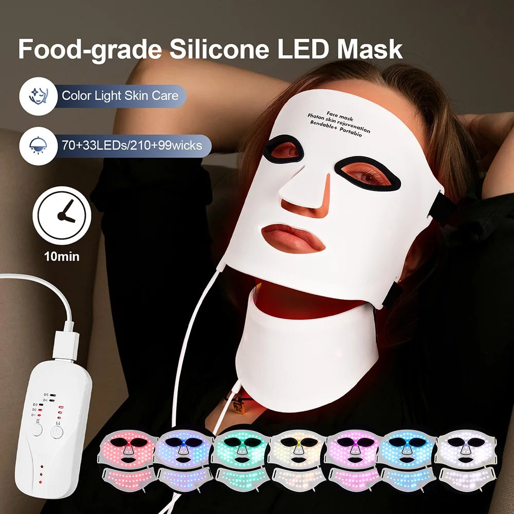 7-Colour LED Silicone Face & Neck Light Therapy Mask